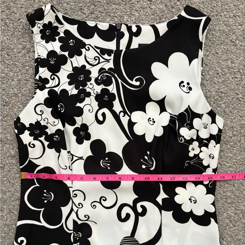 Connected Apparel Black White Abstract Retro Floral Sleeveless Dress Size 8 - Picture 9 of 14